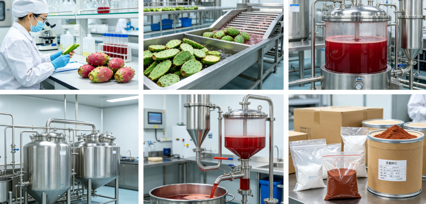 Aqueous extraction process flowchart for prickly pear cactus production